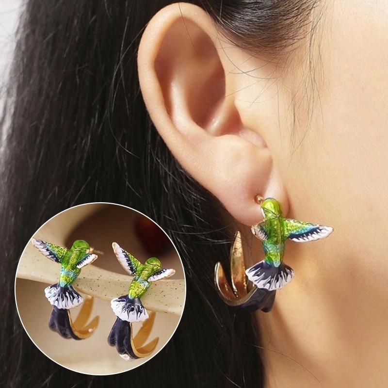 1 Đôi Bông Tai Hình Chú Chim Ruồi Dễ Thương Cho Nam Và Nữ
