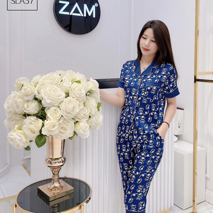 Bộ ngủ satin ZAM Luxury - SLA37 - Áo ngắn tay quần lửng