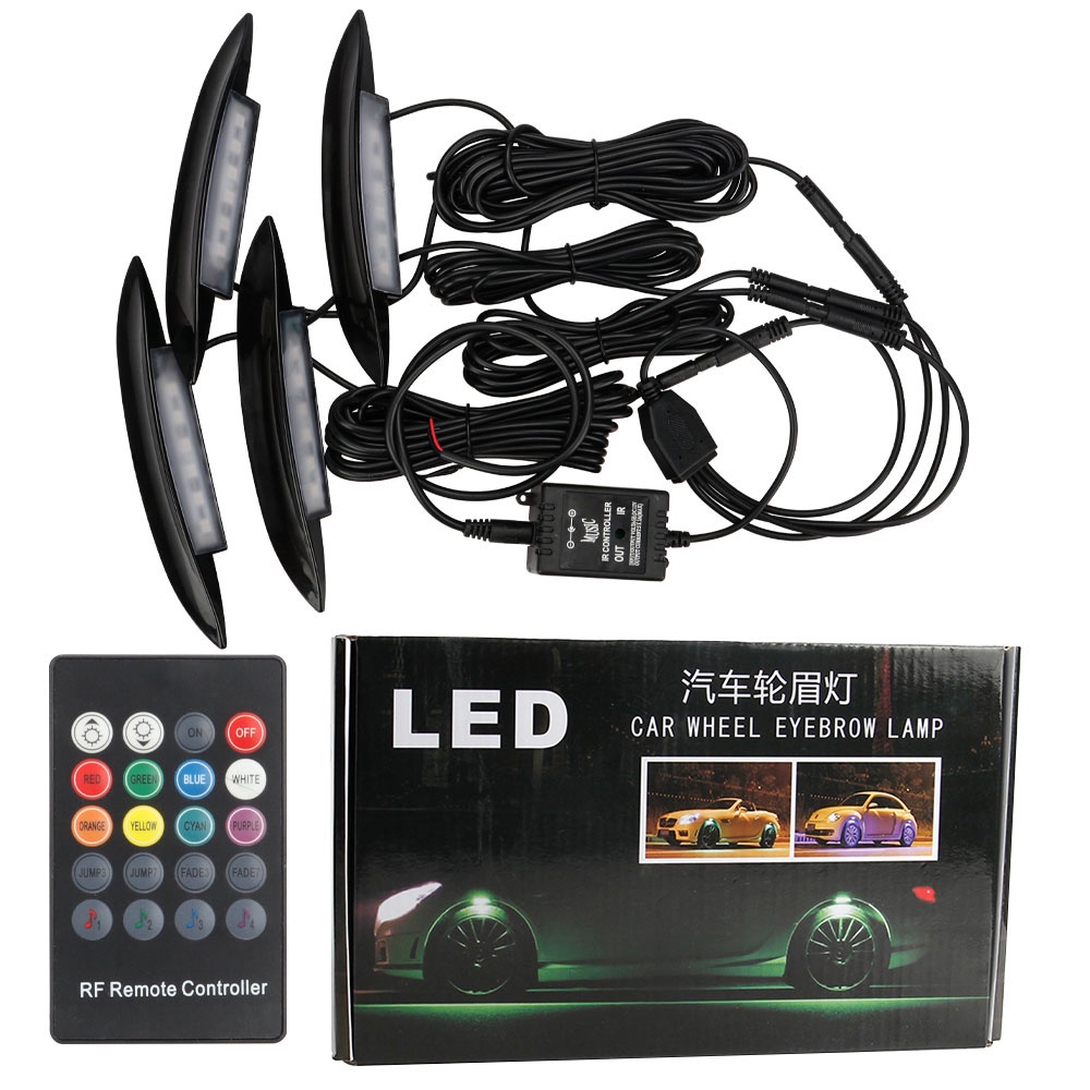 Set 4 Đèn Led DC 12V 3 Bóng RGB Gắn Bánh Xe Hơi Kèm Điều Khiển Từ Xa