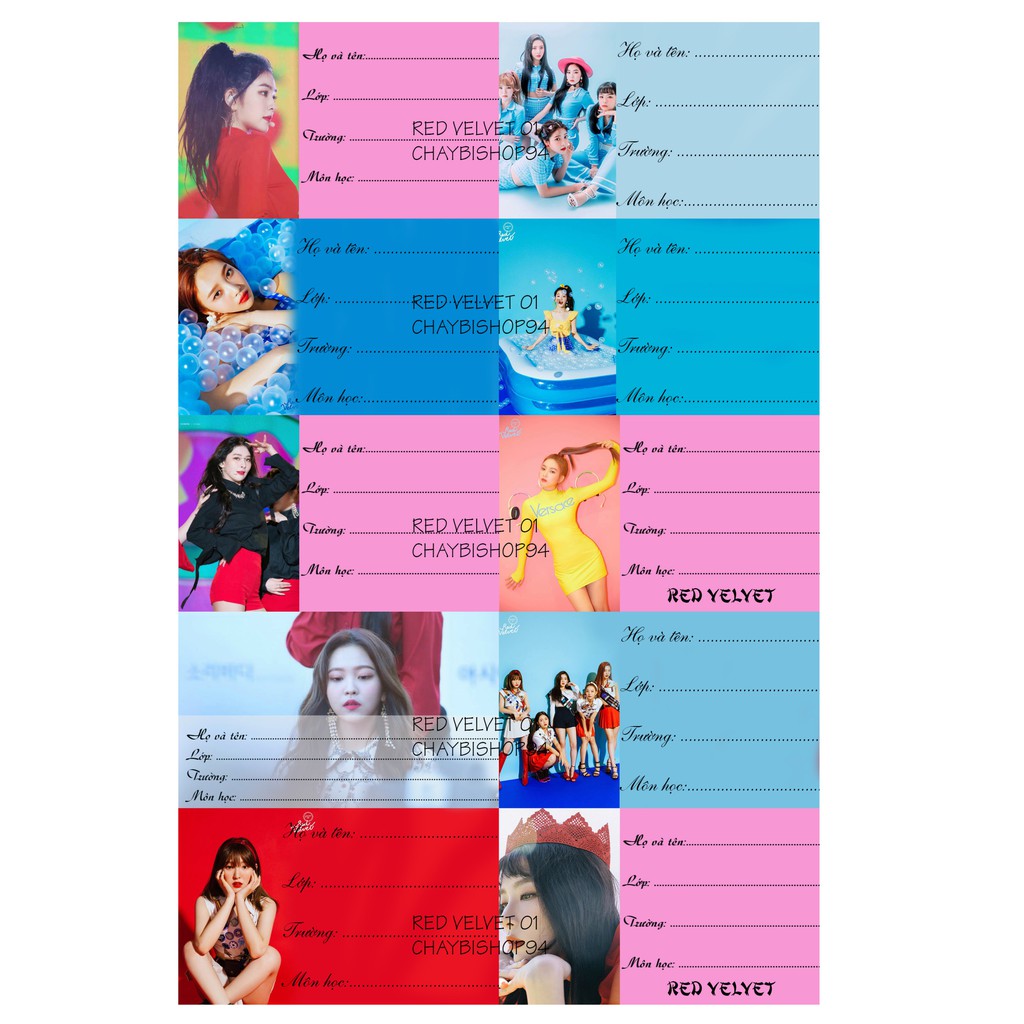 Set 10 nhãn vở Red Velvet