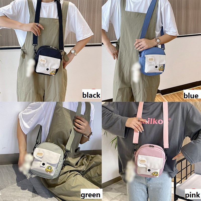 Túi đeo chéo bằng vải bạt kiểu hoạt hình đáng yêu theo phong cách Hàn Quốc