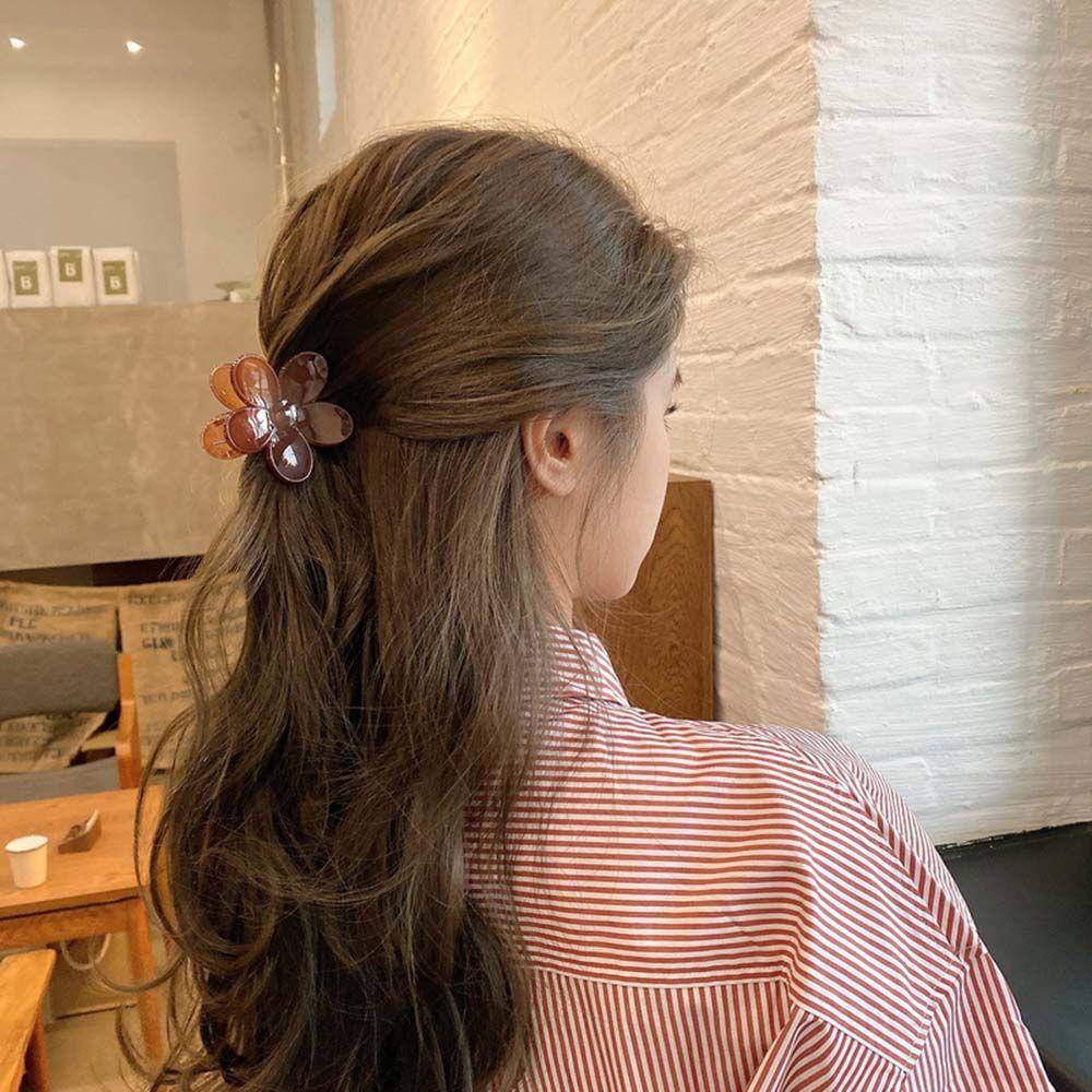 Kẹp Tóc Hình Hoa Bằng Acrylic Màu Xanh Lá / Tím / Nâu / Nâu Phong Cách Hàn Quốc Thời Trang