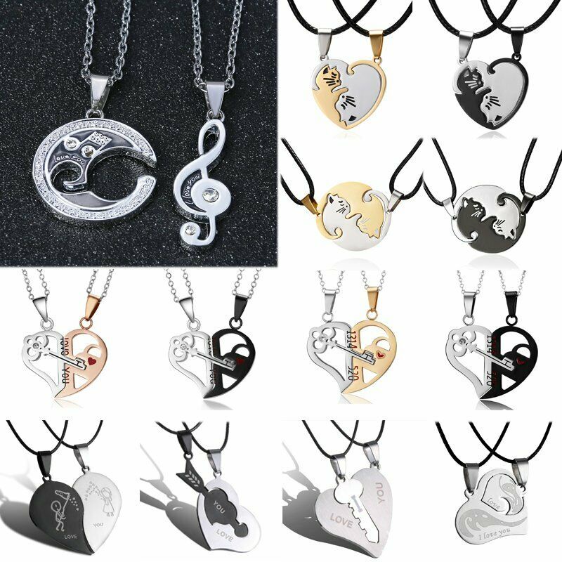 Set 2 Vòng cổ Đôi Hình Trái Tim Bằng Thép Không Gỉ