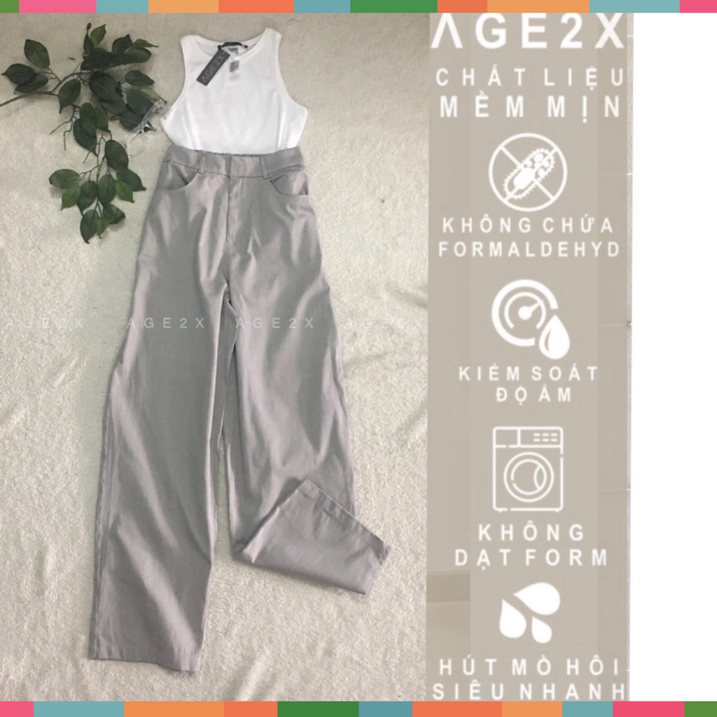 17.Quần ống rộng suông nữ quốc dân lưng cao vải kaki cotton chính hãng AGE2X đủ màu Hot 2022