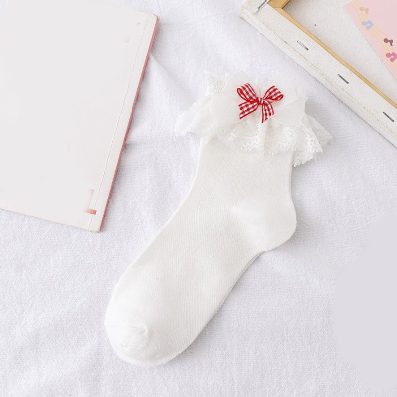 Vớ cotton phối ren đính nơ phong cách lolita dễ thương dành cho nữ