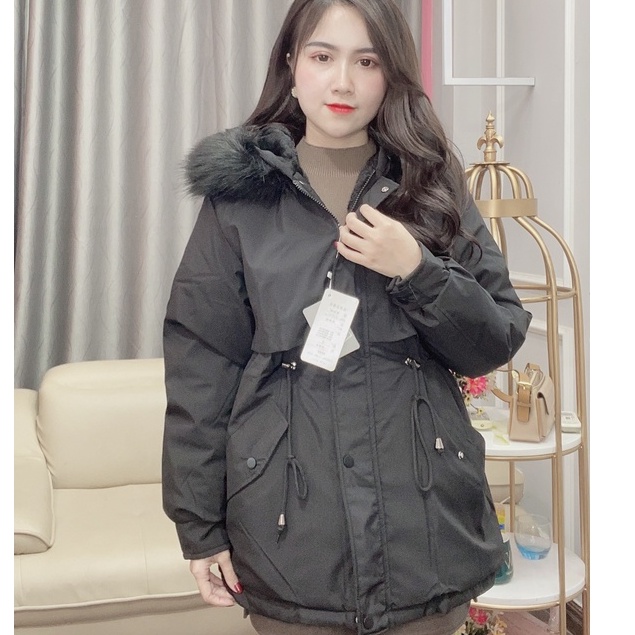 Áo Khoác Parka Nữ Chất Kaki  Ướt Trần Lông Túi Chéo Có Dây Rút Eo EvaLover mã 813