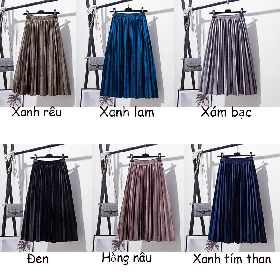 Combo 6 Chân Váy Nhung Xếp Ly Các Màu