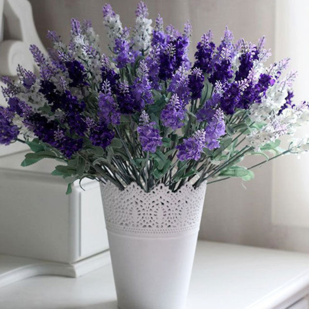 Bó 10 hoa oải hương bằng lụa màu sắc tươi sáng dùng trang trí nội thất