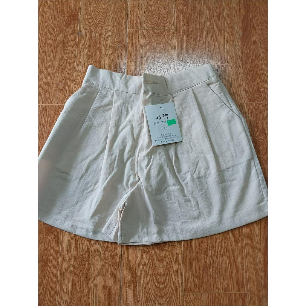 Quần đùi nữ 106 dáng chữ A chất vải đũi thô cạp khoá trước chun sau lưng khoảng trên rốn 2cm