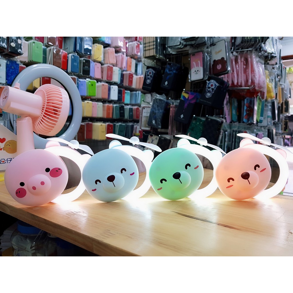 Quạt mini tích điện cầm tay kèm gương + kèm đèn No007 (kèm sạc) | BigBuy360 - bigbuy360.vn