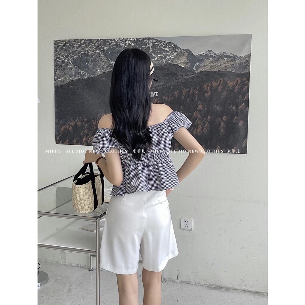 Áo Baby Doll Kẻ Caro Trễ Vai, Áo Trễ Vai  - A538