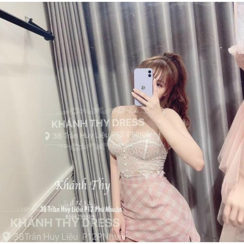 Áo 2 dây bra chất ren hàng y hình kèm ảnh thật ( free size từ 40-53kg chiều cao 150-162cm)