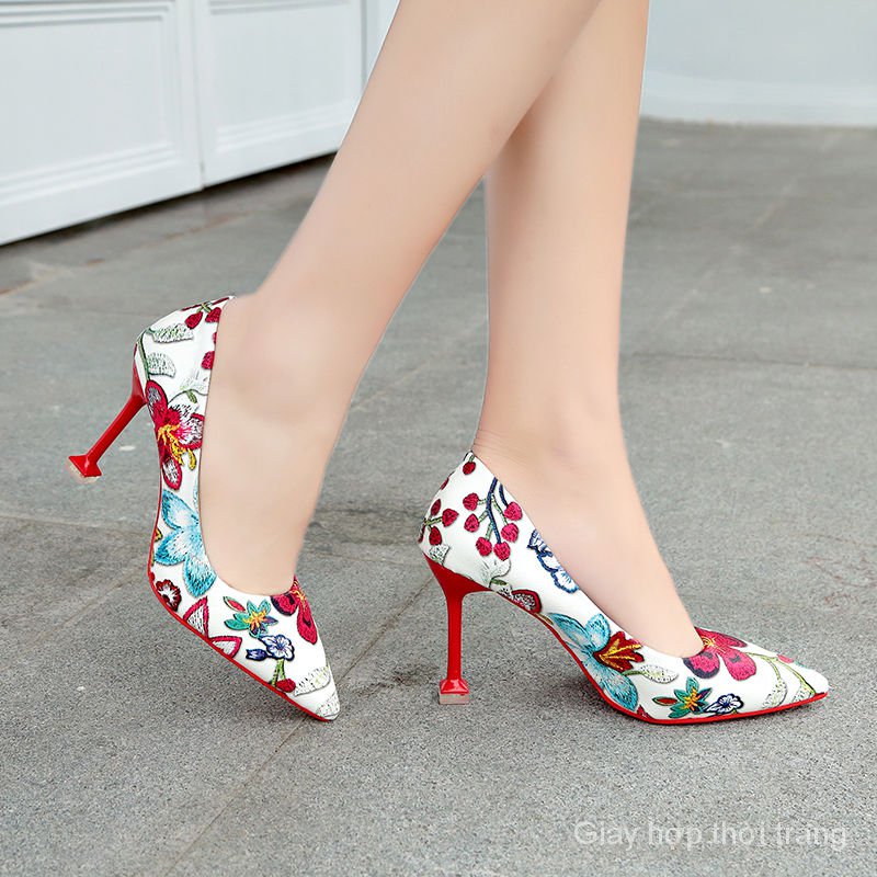 Fashionable Embroidery Patterns High Heels For Women 9cm