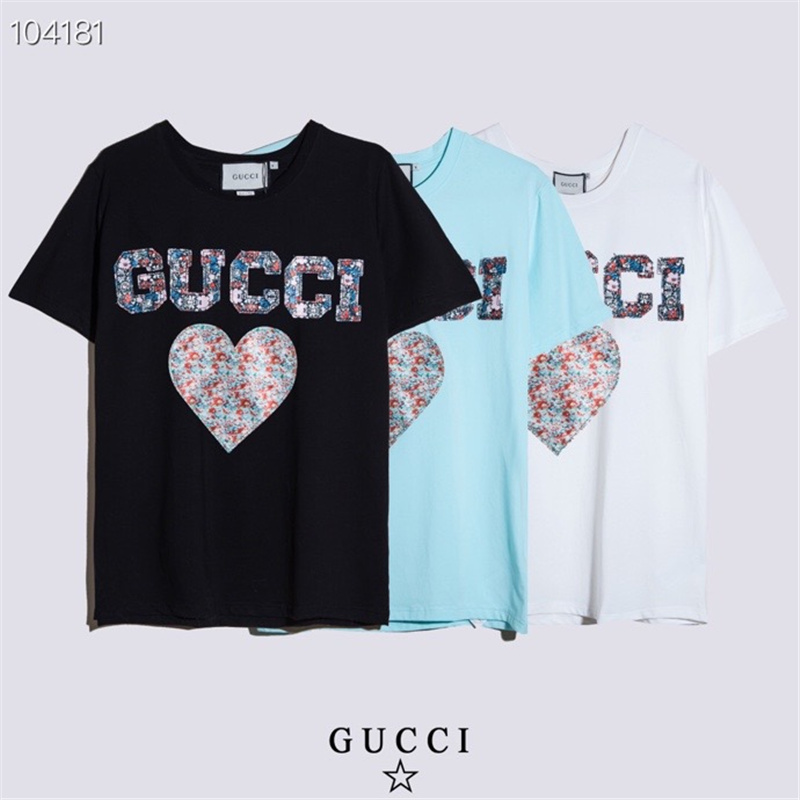 GUCCI Patch Love Fashion casual round neck cotton couple short-sleeved T-shirt 2301#
