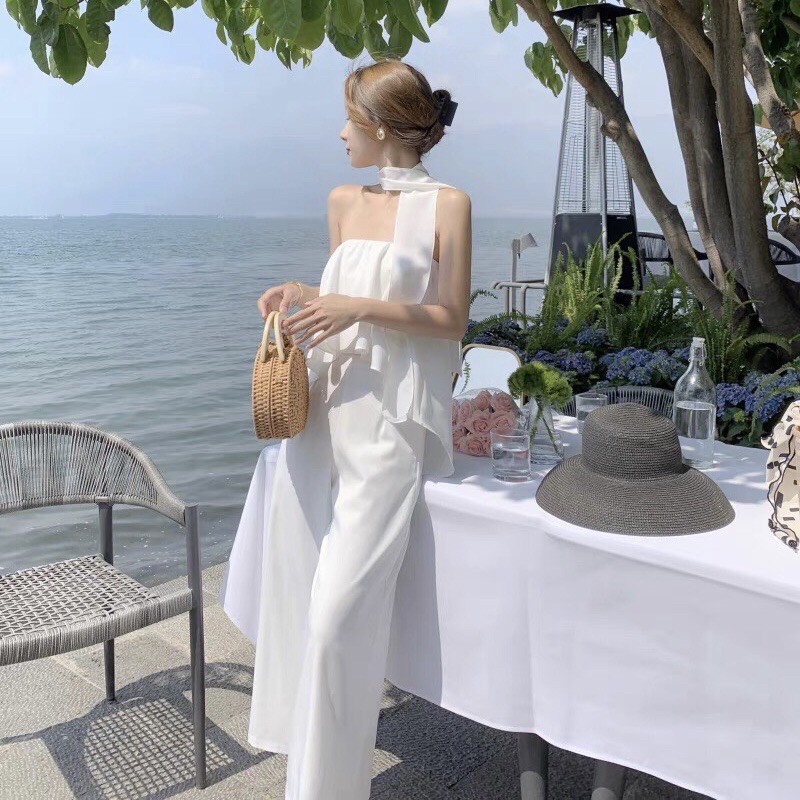 Jumpsuit liền thân đi biển ống rộng cup ngực gợi cảm