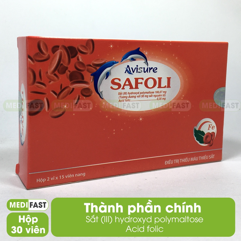 Bổ sung sắt cho bà bầu Avisure safoli - sắt hữu cơ cho phụ nữ mang thai, bổ máu hộp 30 viên