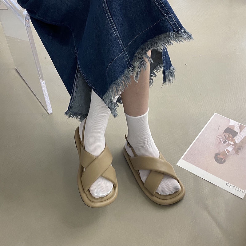 ☾Giày Sandal Mềm Đế Bằng Phong Cách Hàn Quốc Thời Trang Mùa Hè 2022 Cho Nữ