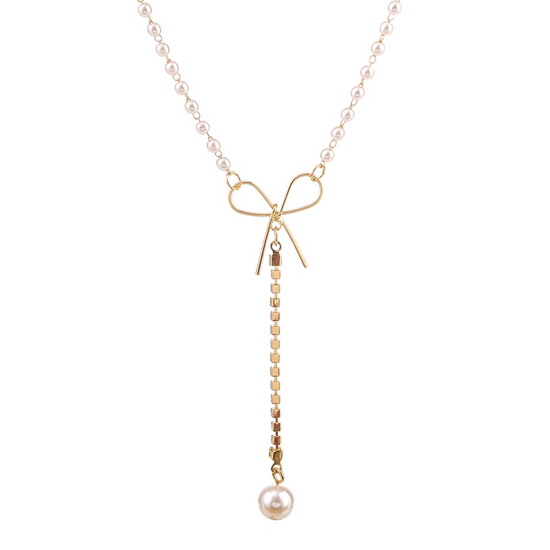 Vòng cổ choker Dodder mạ vàng mặt hình nơ đính ngọc trai giả thời trang cho nữ