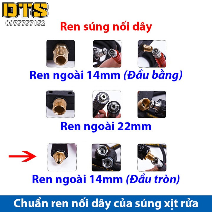 Súng xịt - súng rửa xe áp lực cao DTS3 Ren ngoài 14mm_Đầu tròn