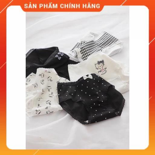 Quần Lót Nữ ❤️ Quần Cotton Nữ Viền Phối Hình Mèo Điệu Đà Tôn Dáng 0133