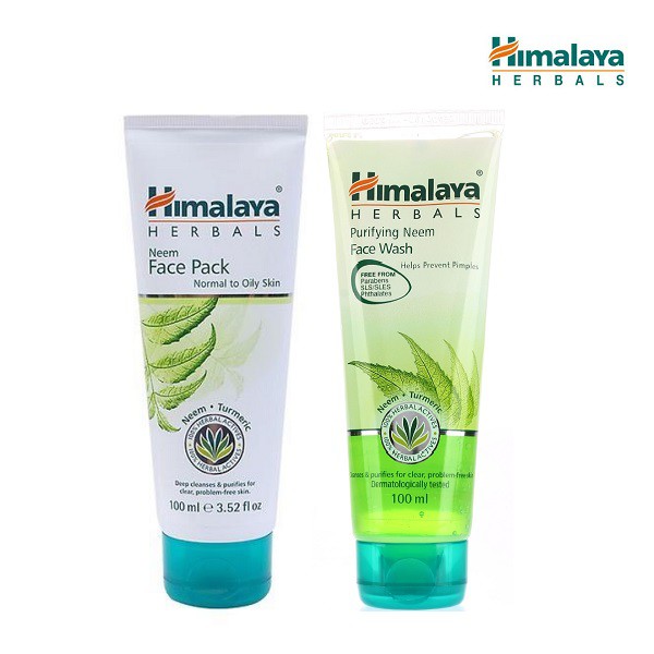 Combo làm sạch bã nhờn, loại bỏ mụn Himalaya Neem Face Wash 100ml và Neem Pack 100ml