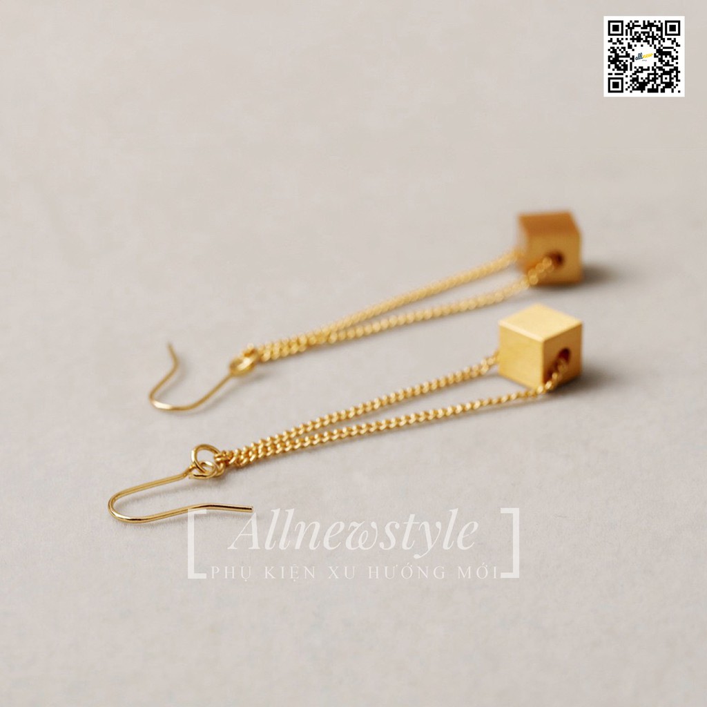 Bông tai hạt vuông Allnewstyle mạ vàng 18K