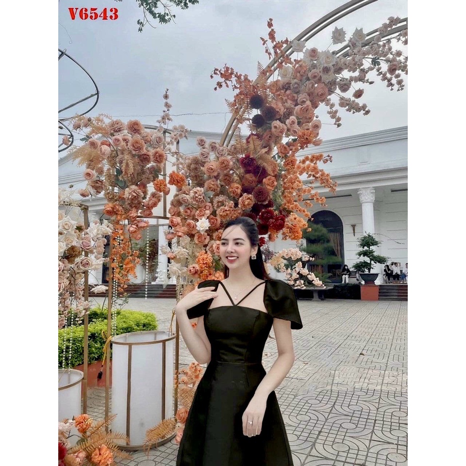 Đầm dự tiệc, dạo phố dáng xòe nhẹ tay bồng chéo dây ngực sang chãnh - Nanci Dress