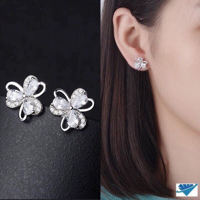 Bông tai cỏ 3 lá may mắn - LINH'S MIU SILVER - Bông tai nữ bạc ta