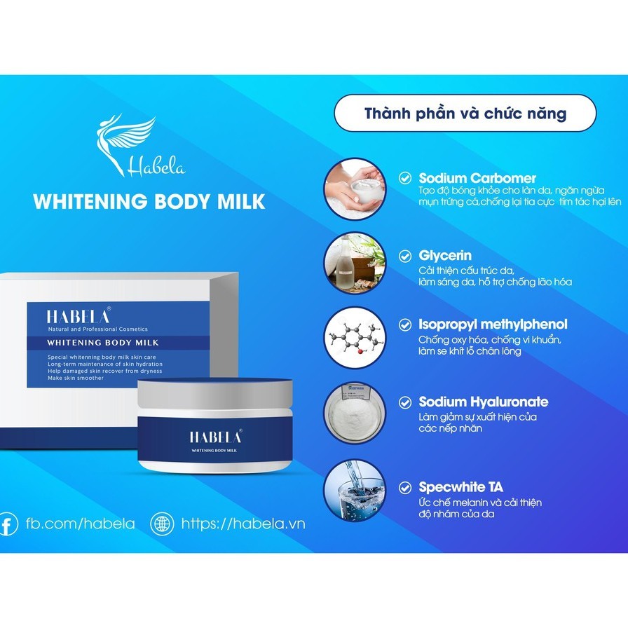 Kem Body Sữa Trắng Cao Cấp Habela- Công Nghệ Pháp Trắng Tự Nhiên Sau 7 Ngày