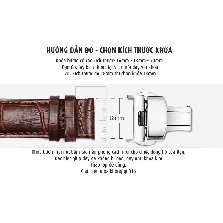 Khoá bướm thay dây da đồng hồ - KHOÁ INOX KHÔNG GỈ - KHÔNG PHAI MÀU - Bảo hành 1 năm