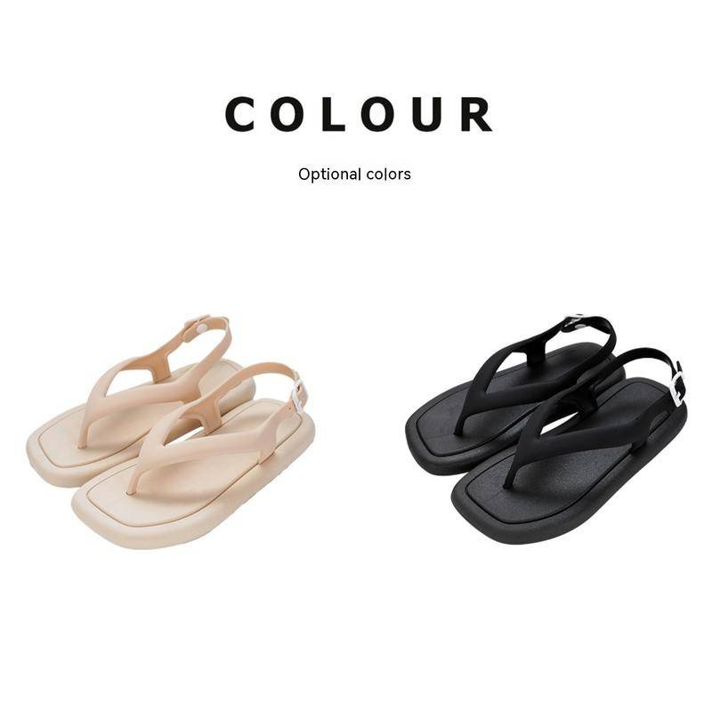 Sandal nữ xỏ ngón xixitiao đế thấp chống trượt mũi vuông phong cách tối giản
