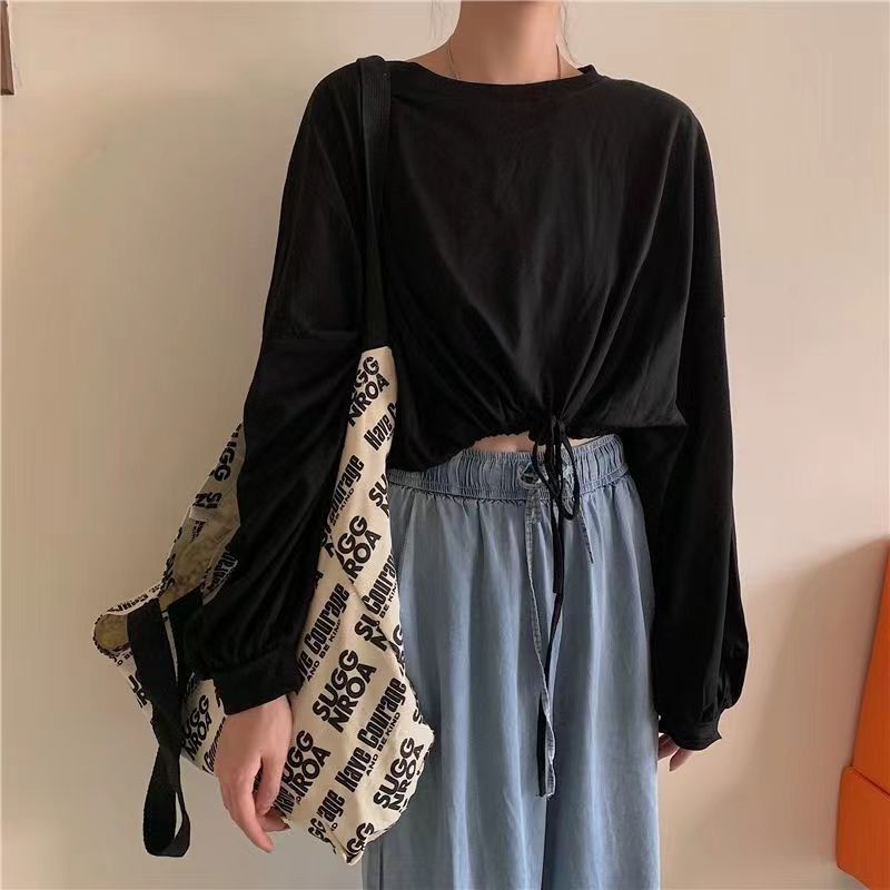 Happy-store ❤️ Áo Sweater dài tay dáng rộng rút dây thời trang mùa thu xinh xắn cho nữ