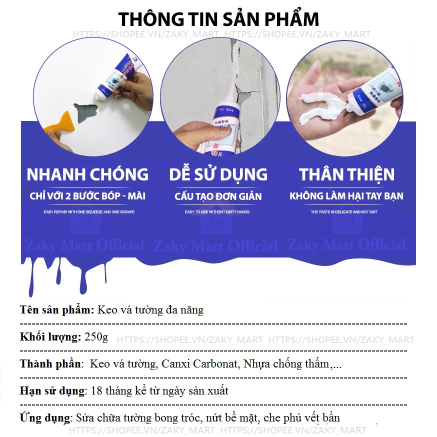 Keo Vá Tường Chống Thấm 250gr - Trám Trét Vết Nứt Khe Hở Tường - Chống Mốc Ẩm