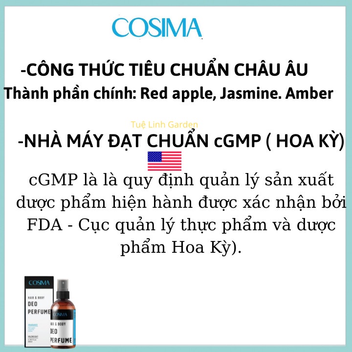 Xịt thơm toàn thân Cosima Body mist khử mùi hết hôi nách chân tóc và cơ thể 60ml hương nước hoa Hàng Nhập Chính Hãng