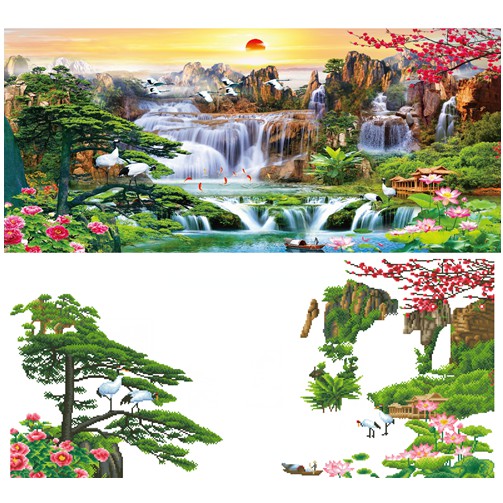 Tranh đính đá Phong cảnh khổ lớn Lưu Thủy Sinh Tài KT:120×60cm-200×100cm