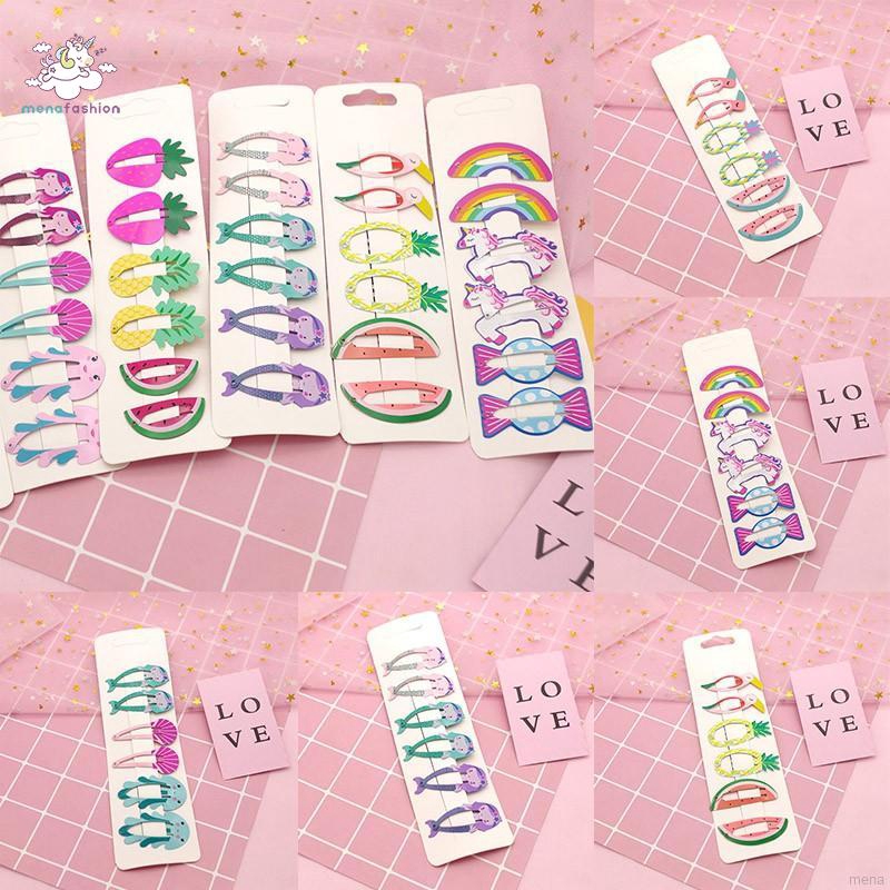 Set 6 kẹp tóc kim loại hình động vật/ trái cây dễ thương cho bé gái