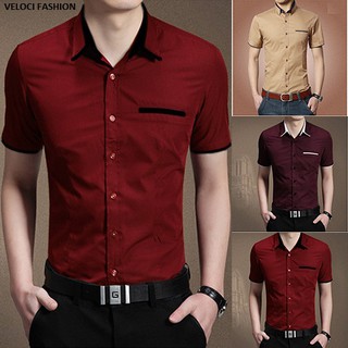 VELOCI SHOP Áo Sơ Mi Nam Cổ Đắp Tay Ngắn 2853F (Đỏ Tươi)