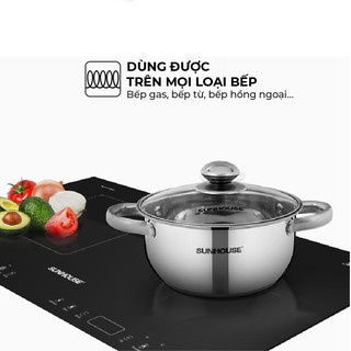 Nồi inox 3 đáy SUNHOUSE SH22120 vung kính đáy từ size 20cm