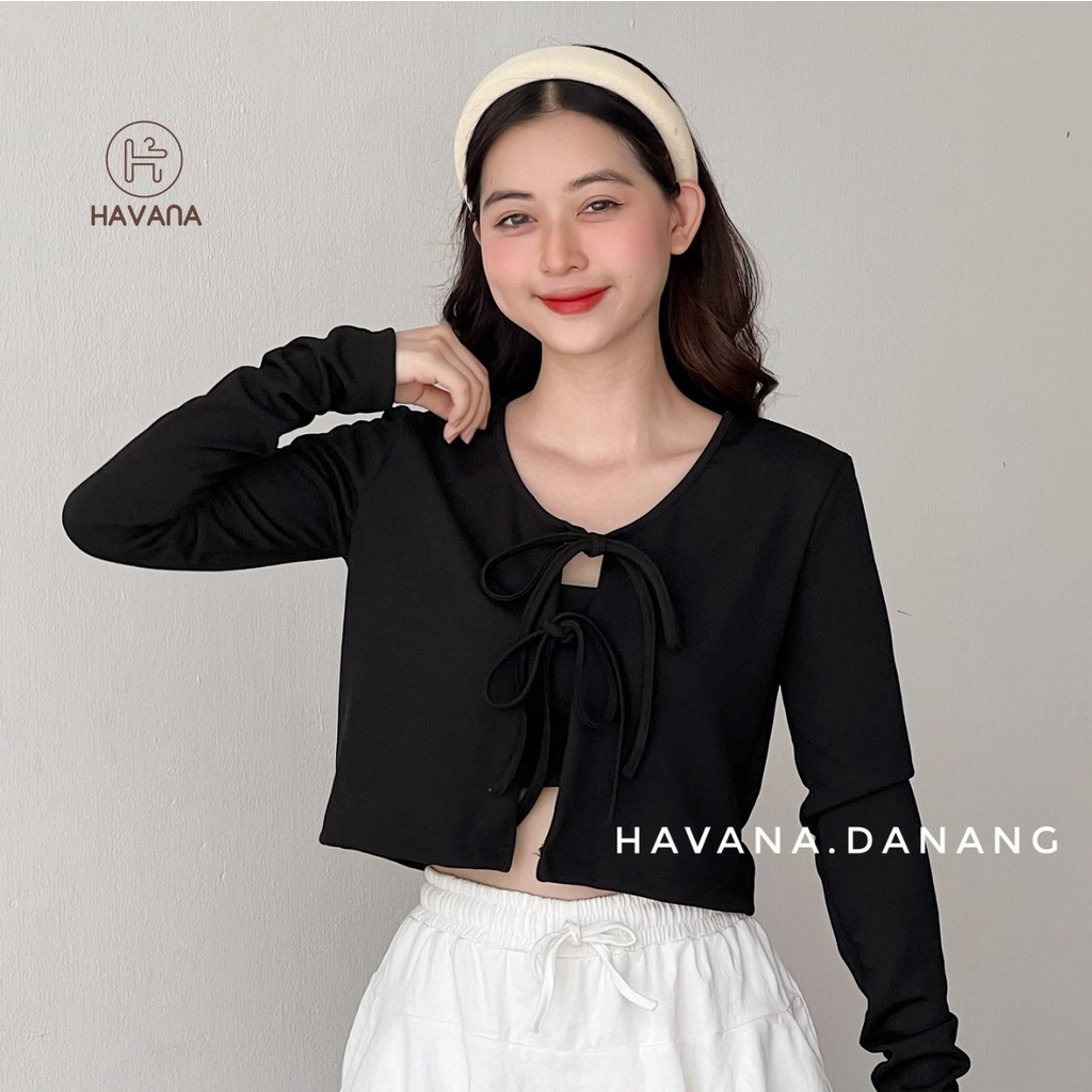Set áo croptop nữ buộc dây kèm áo hai dây, set croptop tay dài nhiều màu AE200