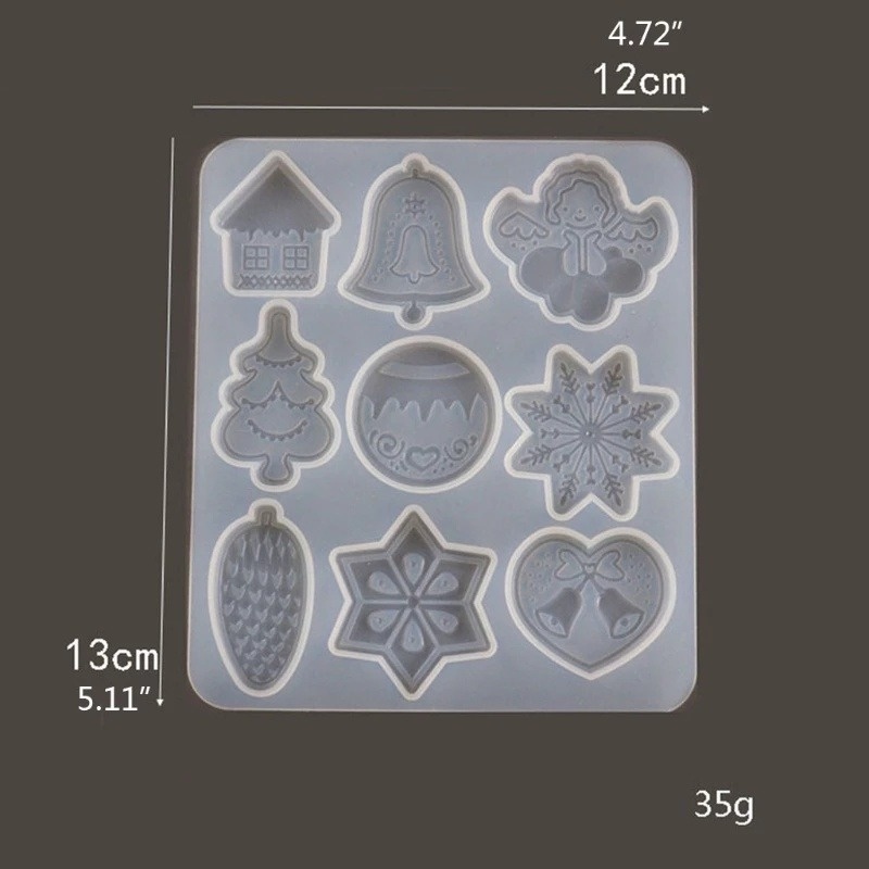 Khuôn Silicon Trong Suốt 1 / 9 Ngăn Hình Bông Tuyết / Cây Thông / Móc Khóa DIY