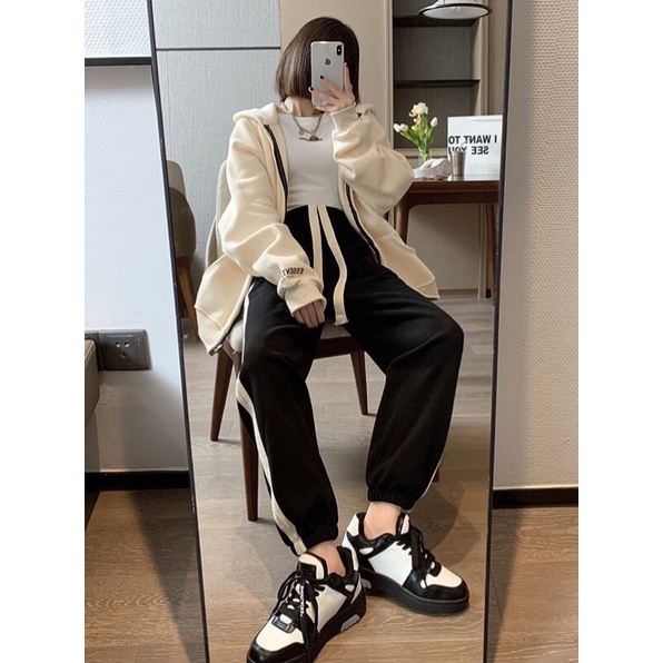 Quần jogger viền ren chất mềm đẹp- Quần jogger chất nỉ mềm siêu ấm