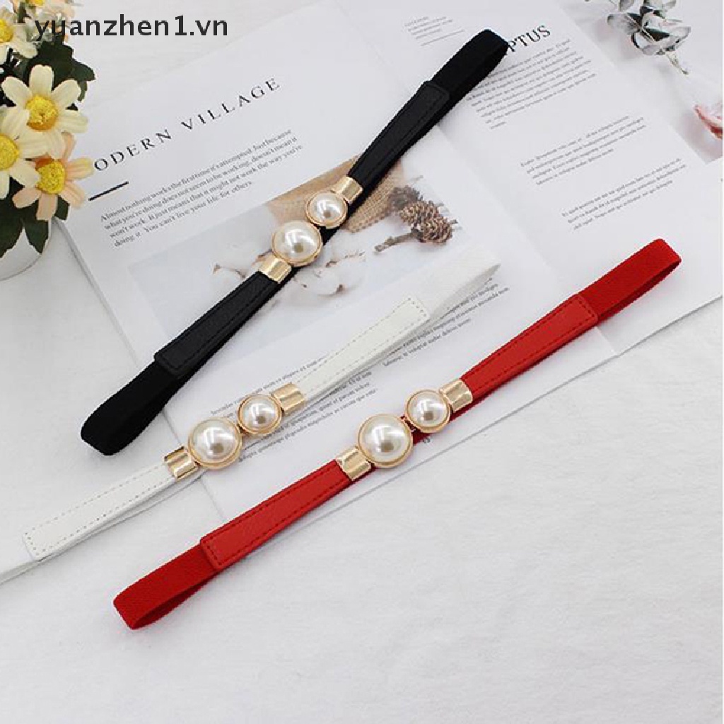Thắt Lưng Da PU Đính Ngọc Trai Thời Trang Cho Nữ