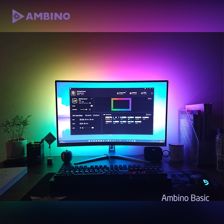Bộ LED dán màn hình Ambino Basic - Đèn LED Ambilight nháy theo nhạc, hàng triệu màu và hiệu ứng siêu mượt