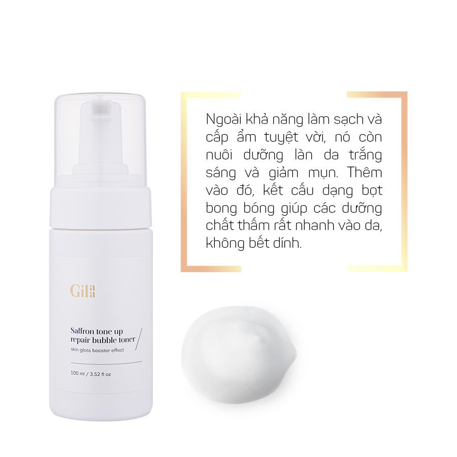 Nước Hoa Hồng Cân Bằng Da GILAA SAFFRON TONE UP REPAIR BUBBLE TONER 100ml