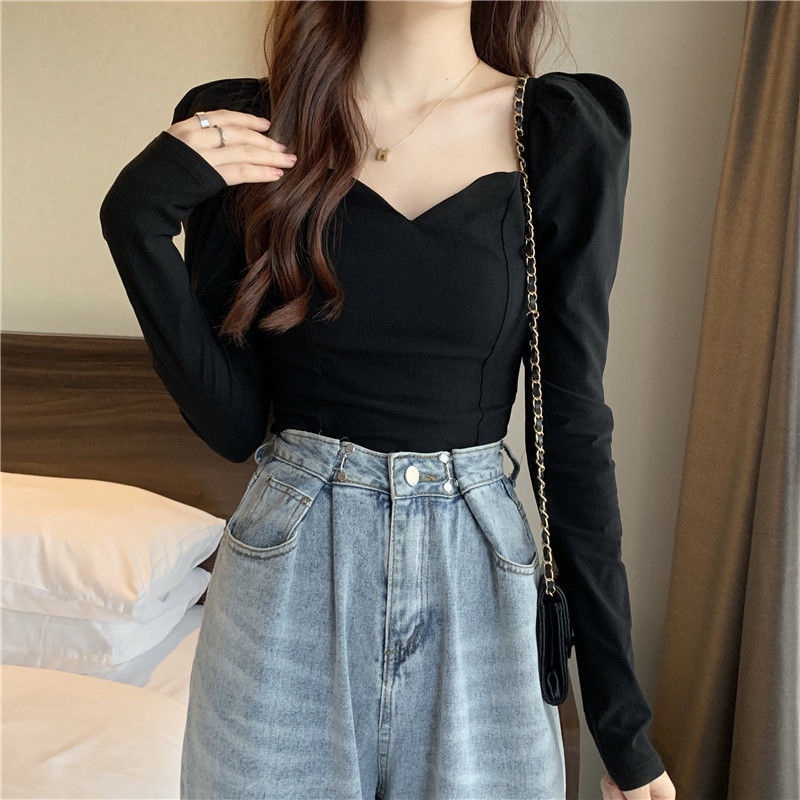 Áo thun NZN tay dài cổ vuông màu sắc đơn giản thời trang cho nữ