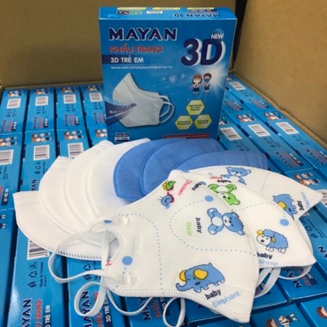 Khẩu trang cao cấp Mayan 3D trẻ em (hộp 10 chiếc dành cho bé từ 3-12 tuổi )