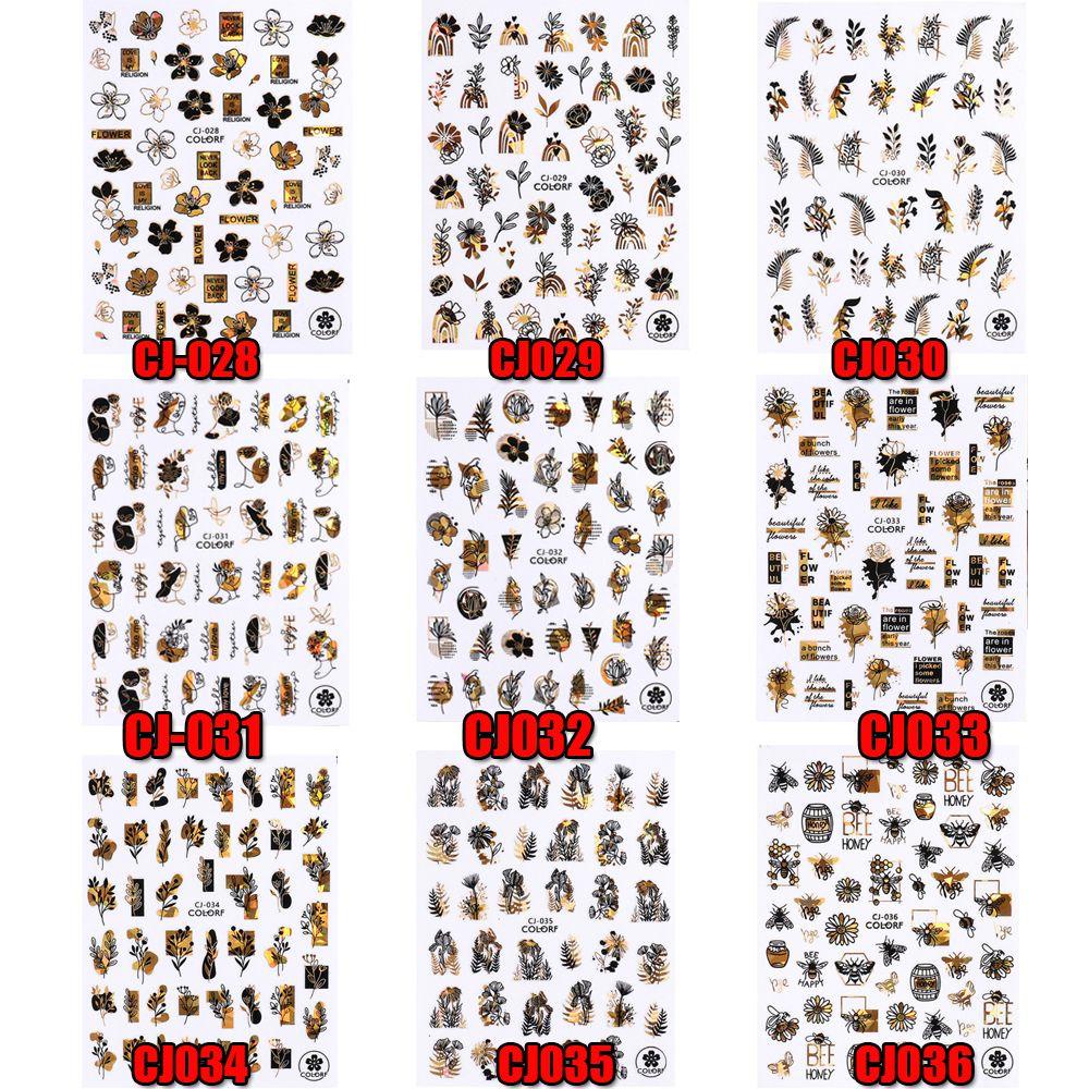 WATTLE Miếng Dán Trang Trí Móng Tay Hình Hoa Lá Màu Vàng Đen Tương Phản