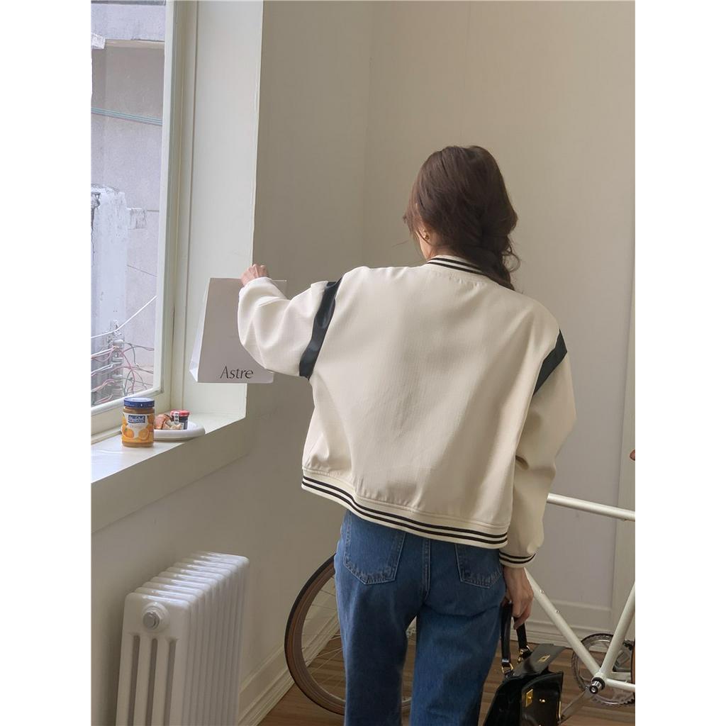 Áo Khoác Bóng Chày Dài Tay Dáng Ngắn Phối Màu Sắc Trẻ Trung 61944