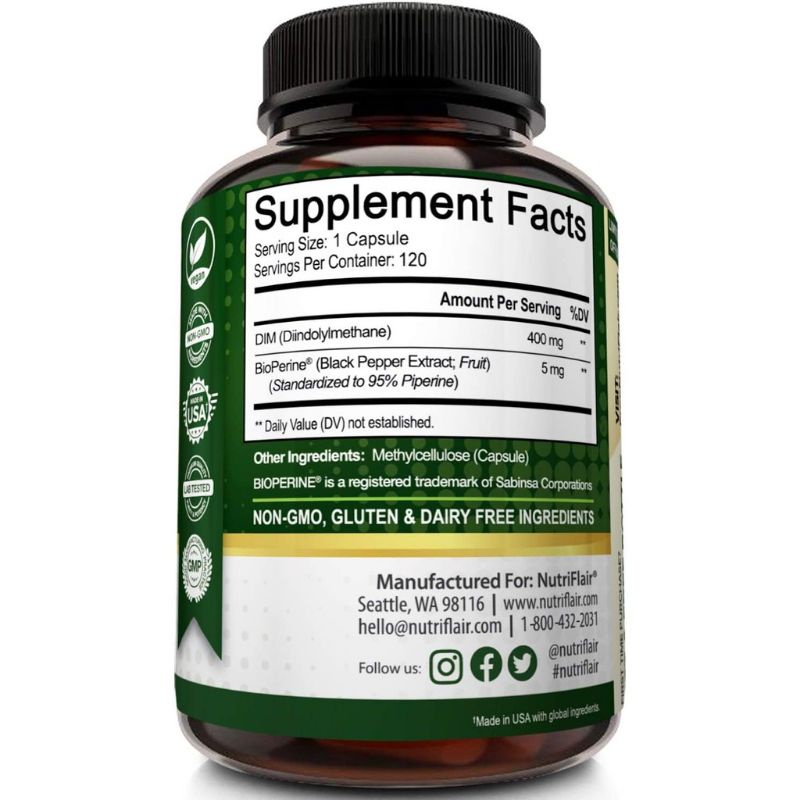 Viên DIM BIOPERINE 400mg Cân Bằng Nội Tiết Giảm Cân Giảm Mụn Đốt Mỡ NutriVein 120v