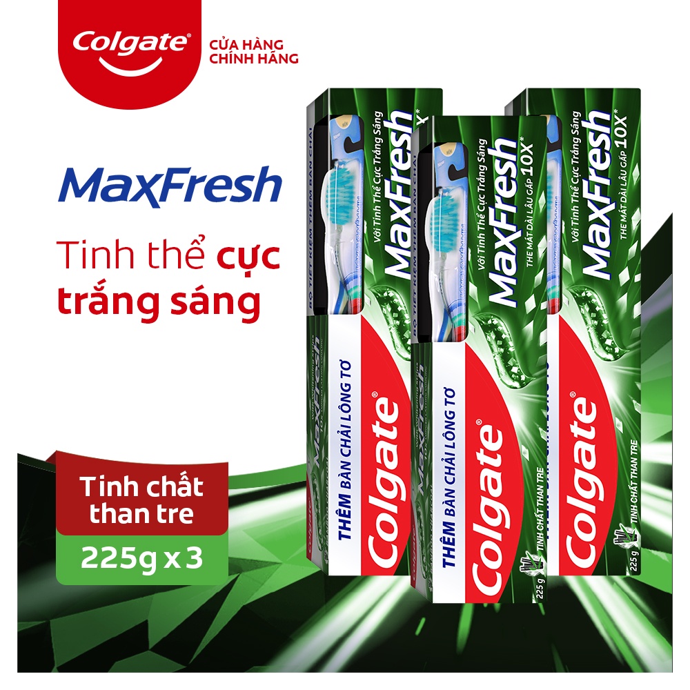 Bộ 3 Kem đánh răng Colgate Maxfresh than tre Bamboo Charcoal 225g